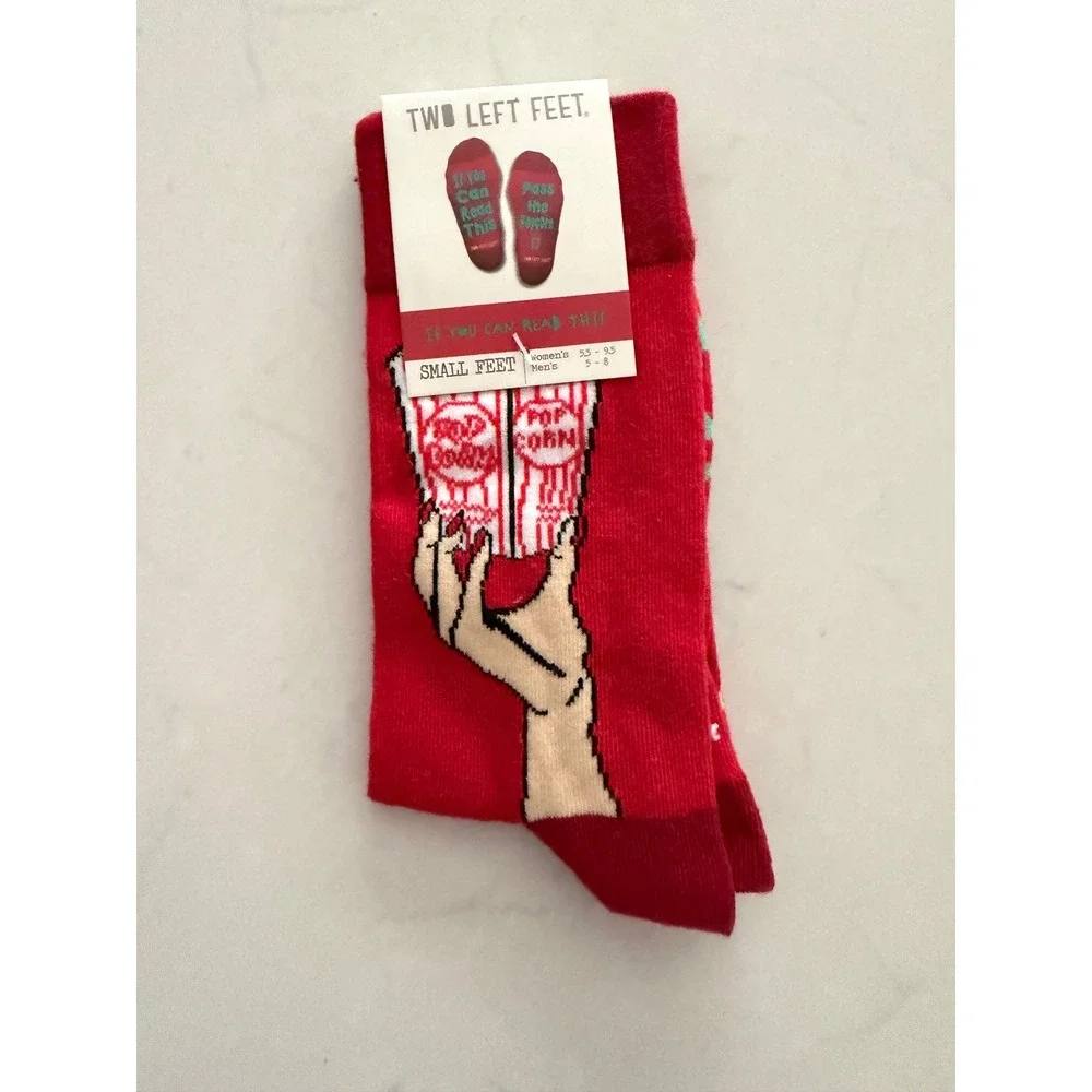 Two Left Feet Popcorn Novelty Socks Red Pass the Popcorn Small Feet NWT